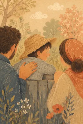 Smiling Family Portrait in Sunlit Garden