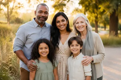 Smiling Multigenerational Family Portrait in Park
