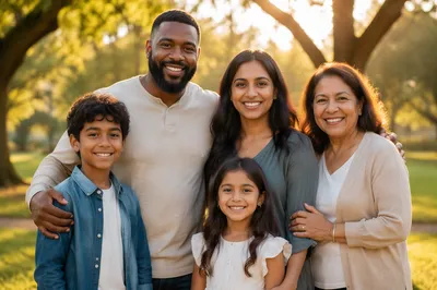 Smiling Multigenerational Family Portrait in Park