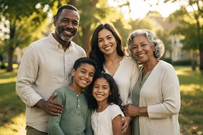 Smiling Multigenerational Family Portrait in Park