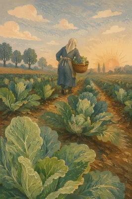 Farmer Harvesting Greens at Sunrise Field