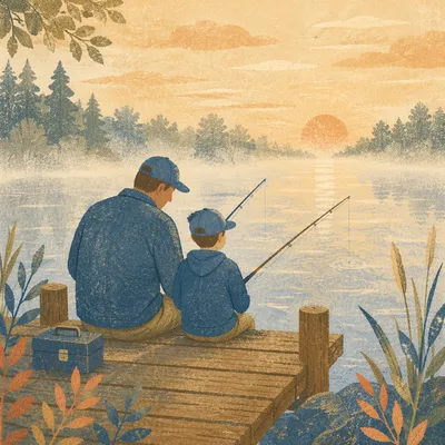 Father and Son Fishing at Dawn