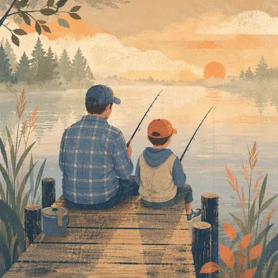 Father and Son Fishing at Sunrise