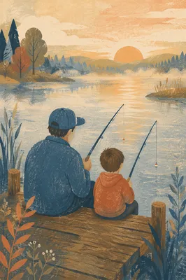 Father and Son Fishing at Sunrise