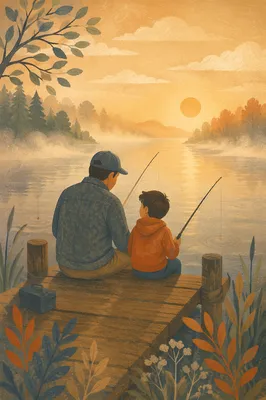 Father and Son Fishing at Dawn