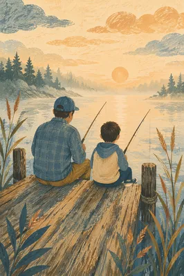 Father and Son Fishing at Sunrise