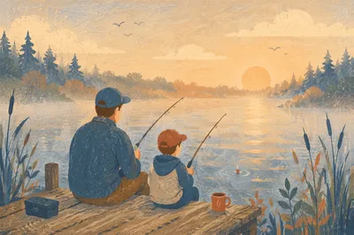Father and Son Fishing at Sunrise