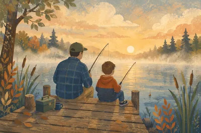 Father and Son Fishing at Sunrise
