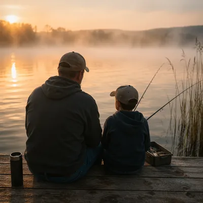 Father and Son Fishing at Sunrise