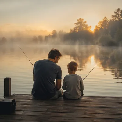 Father and Son Fishing at Dawn