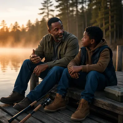 Father and Son Lakeside Faith Conversation