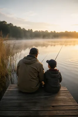 Father and Son Fishing at Sunrise