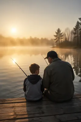 Father and Son Fishing at Dawn