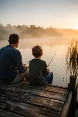 Father and Son Fishing at Sunrise