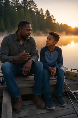 Father and Son Fishing at Sunrise