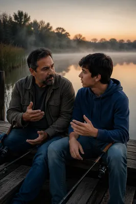Father and Son Fishing at Dawn