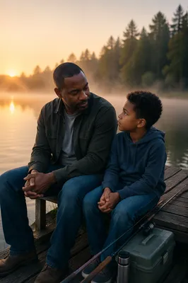 Father and Son Fishing at Sunrise