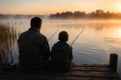 Father and Son Fishing at Sunrise