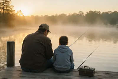 Father and Son Fishing at Dawn