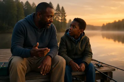 Father and Son Fishing at Sunrise