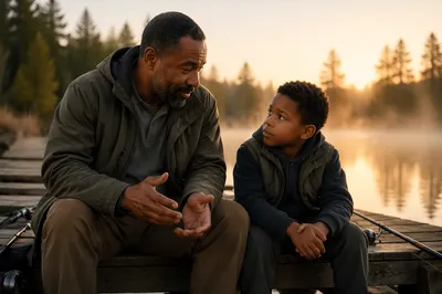 Father and Son Fishing at Sunrise