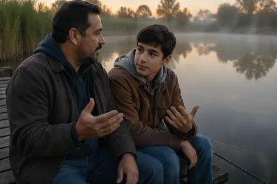 Father and Son Fishing at Dawn