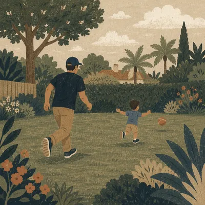Father and Son Playing Catch Outdoors