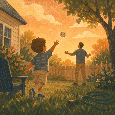 Father and Son Catch at Sunset