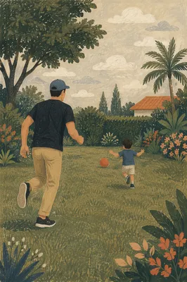 Father and Son Playing Catch Outdoors