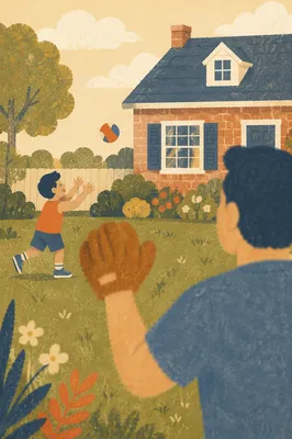 Father and Son Playing Catch Outdoors