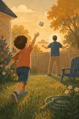Father and Son Playing Catch at Sunset