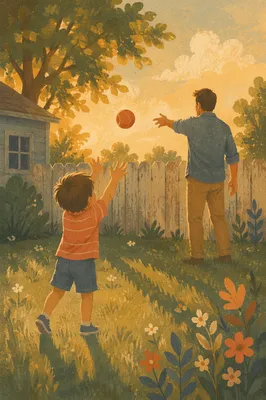 Father and Son Playing Catch at Sunset