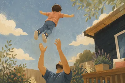 Father and Son Playing Catch Outdoors