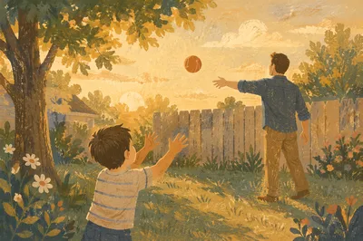 Father and Son Backyard Catch at Sunset