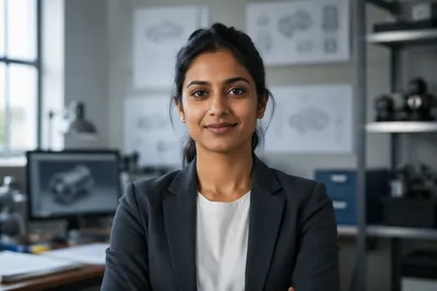 Confident Female Engineer Headshot in Workshop