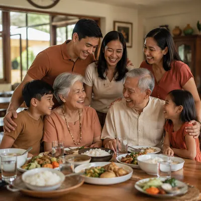 Joyful Filipino Family Gathering in Dining Room