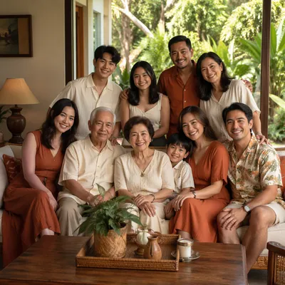 Joyful Filipino Family Gathering in Living Room