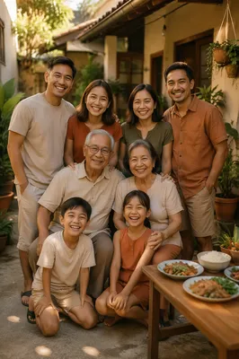 Joyful Filipino Family in Courtyard Portrait