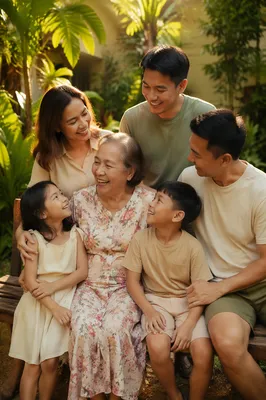 Joyful Filipino Family in Garden Portrait