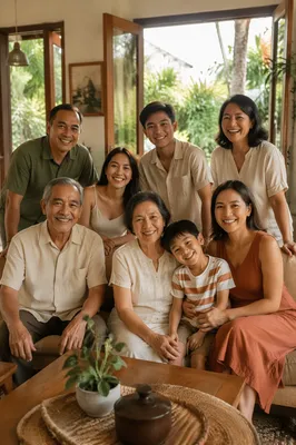 Joyful Filipino Family Gathering Portrait Indoors