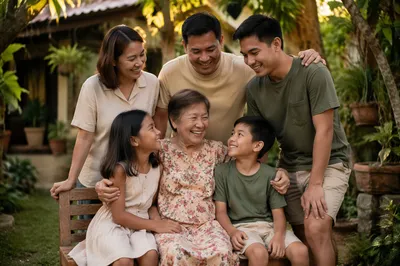 Joyful Filipino Family in Garden Portrait