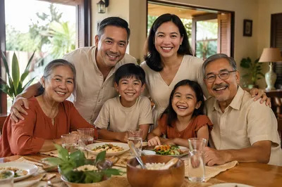 Joyful Filipino Family Gathering in Dining Room