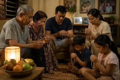 Filipino Family Praying Together at Home
