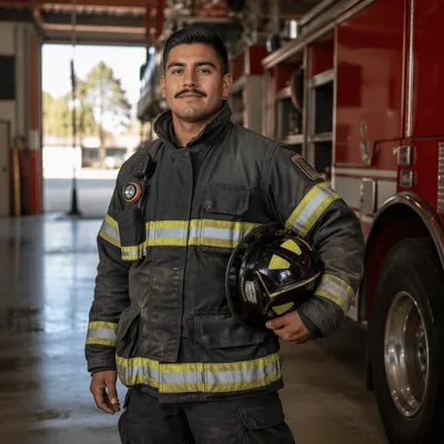 Young Firefighter Portrait in Modern Fire Station