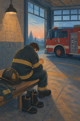 Firefighter Prayer Before Dawn at Station
