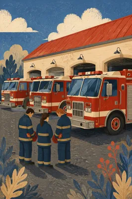 Firefighters in Prayer Outside Fire Station