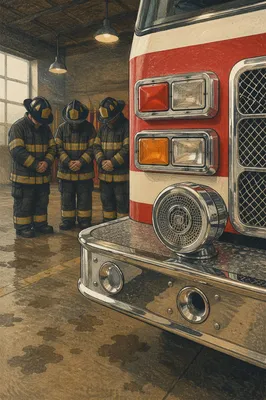 Firefighters Praying Quietly in Fire Station