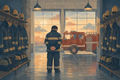 Firefighter Prayer at Dawn in Station