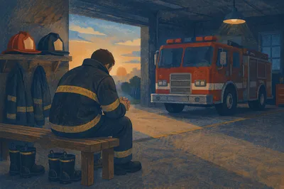 Firefighter Prayer at Dawn in Station