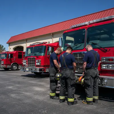 Firefighters Praying Outside Fire Station
